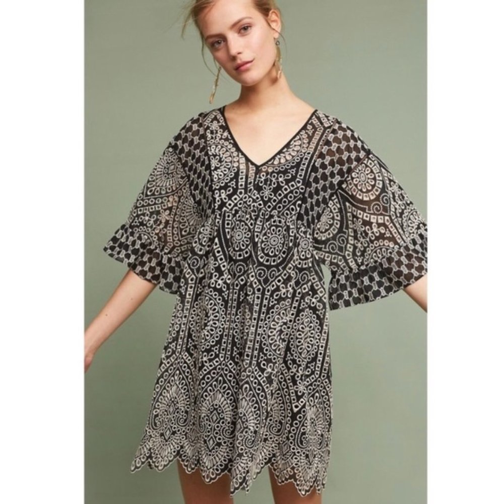 Anthro Akemi + Kim Brooke Eyelet Black Dress 10